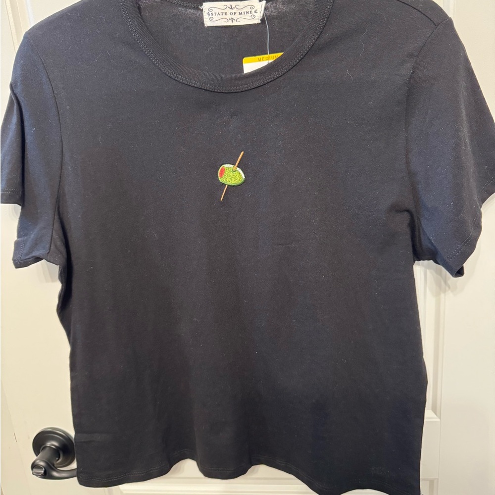 State of Mine Black Tee with Green Embroidery